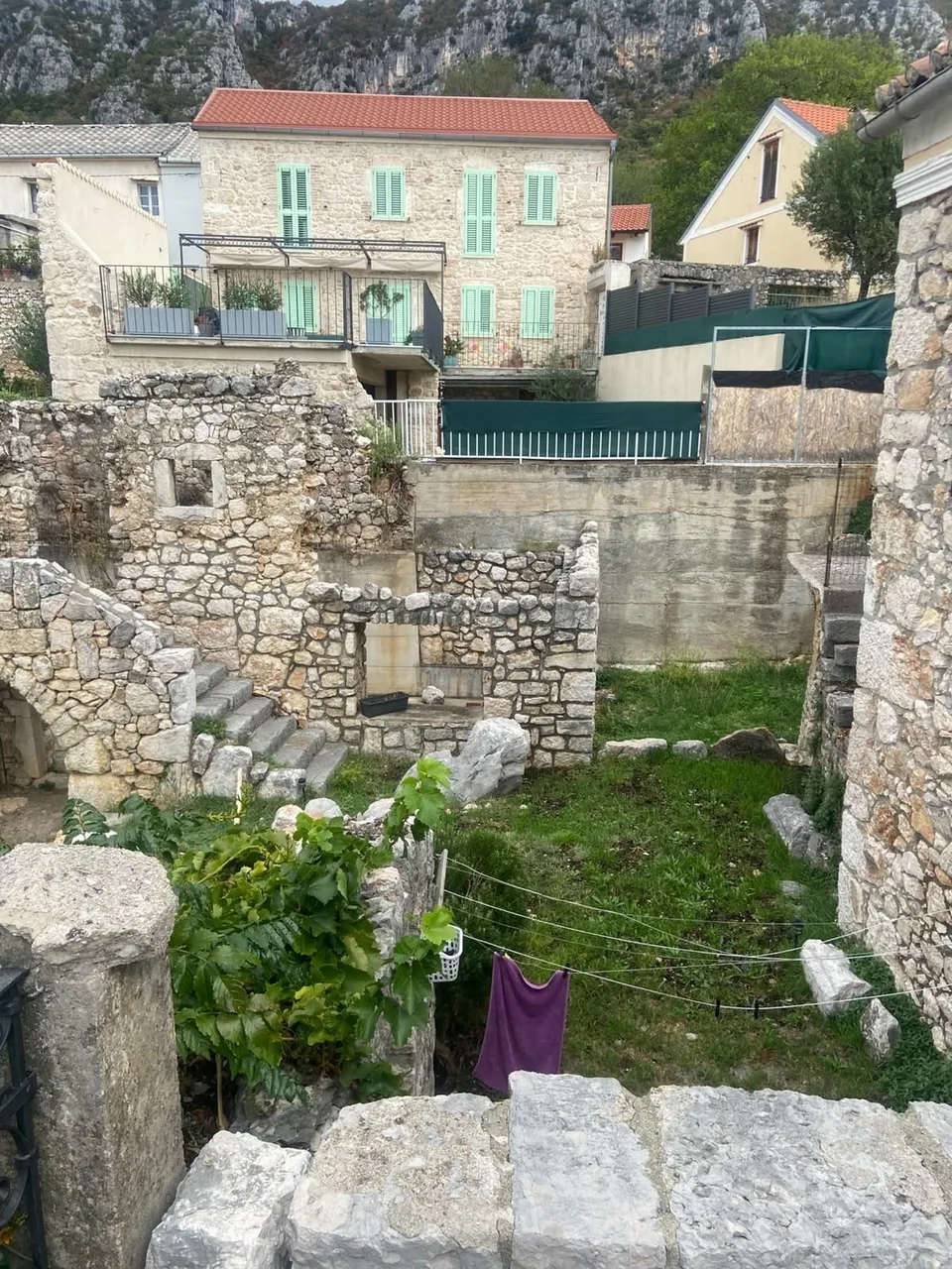 Looking down into the ruin from the balcony